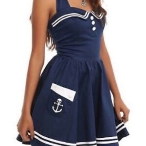 Hell Bunny Vixen Sailor Dress in Deep Blue and White